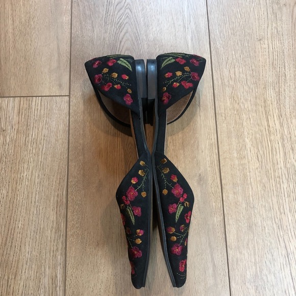 J. Jill Women's Sz 8 Black Floral Embroidered Pointy Toe‎ D'Orsay Slip on Flats - Picture 3 of 8